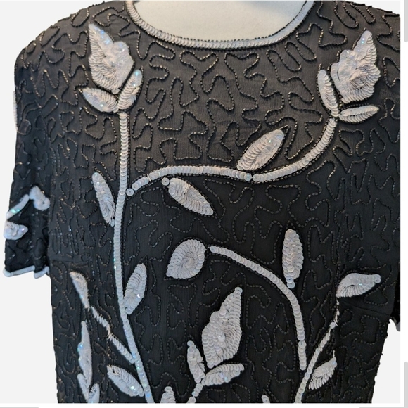 Pre-owned   Vintage Stenay Black and Silver Embroidered Blouse.100%Silk - Picture 3 of 9